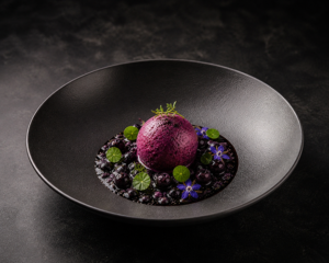 Dessert cassis gastronomique du restaurant L’Encre des Calanques Cassis