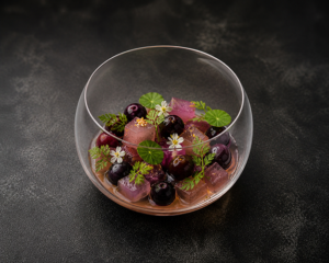 Fruits en infusion dessert du restaurant L’Encre des Calanques Cassis cuisine raffinée